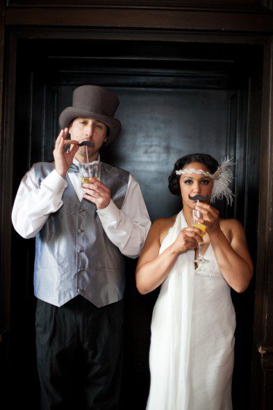 Bunn Salarzon - bride and groom drinking from mustache straws