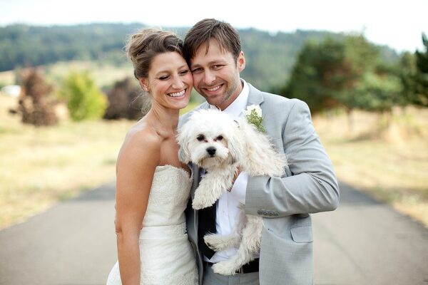 Bunn Salarzon - bride and groom with dog