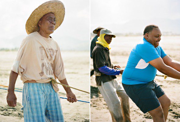 Bunn Salarzon - older fishermen working hard on the beach